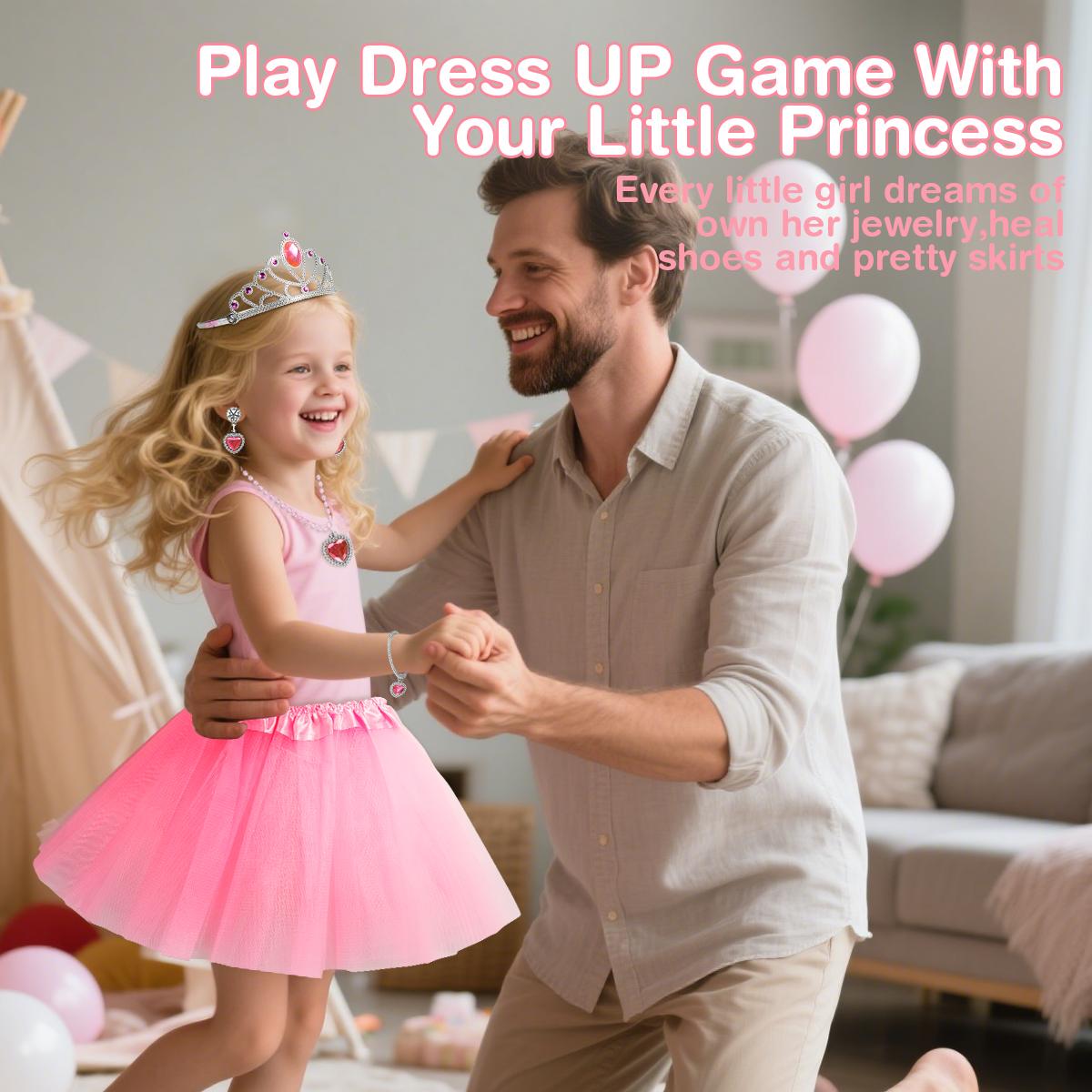 Princess Dress Up Toys & Jewelry Boutique for Toddler and Girls Aged 3-6 Years Old, Dress Up Set with 3 Color Skirts, Shoes and Crowns | Role Play Costume Gifts for Birthday Christmas Halloween