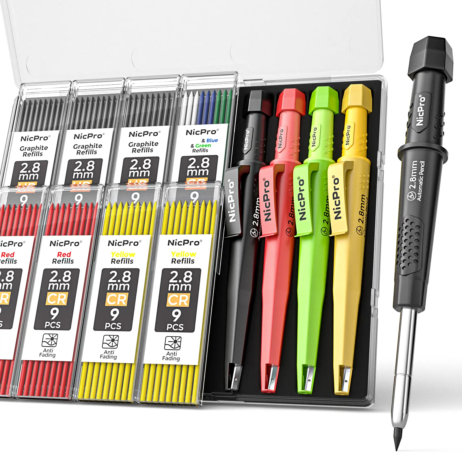 Nicpro Carpenter Pencil with Sharpener, Mechanical Pencils Set with Refills, Heavy Duty Construction Pencil, Carpenter Tools for Architect Marking