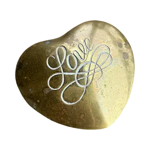 Vintage Brass Heart Trinket Box with “Love” Script Lid | Aged Patina