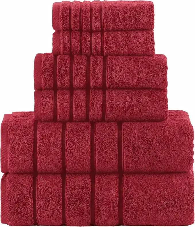Mocassi 6-Piece Striped Turkish Cotton Towel Set, Hotel Premier Collection with 2 Bath, 2 Hand and 2 Washcloths