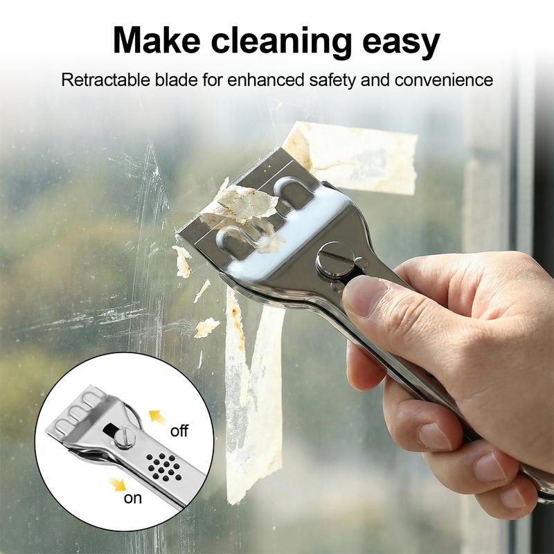 DABATR Metal Razor Blade Scraper Tool, Carbon Steel Blades, Stainless Steel Body, Heavy-Duty Cleaning Razor Scraper Tool