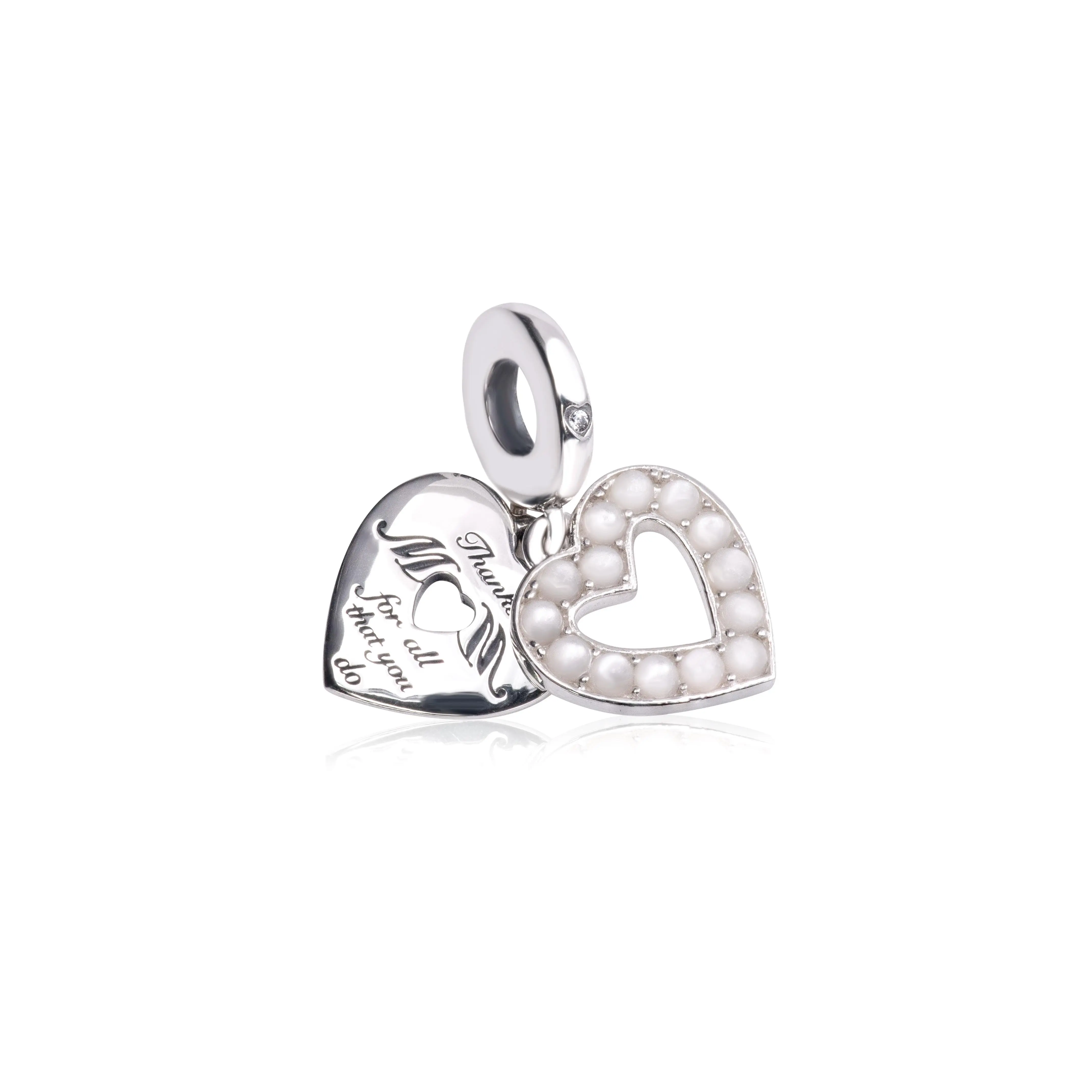 Pandora Pearlescent White Heart Double Dangle Charm 792649C01