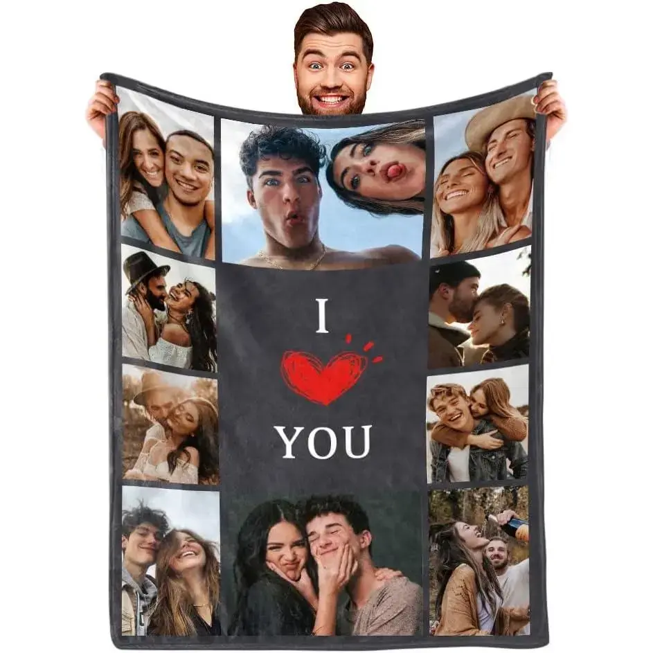 Custom Photo Blanket for Couples - Personalized Picture Blanket, Ideal Holiday Gift for Girlfriend and Gifts for Boyfriend