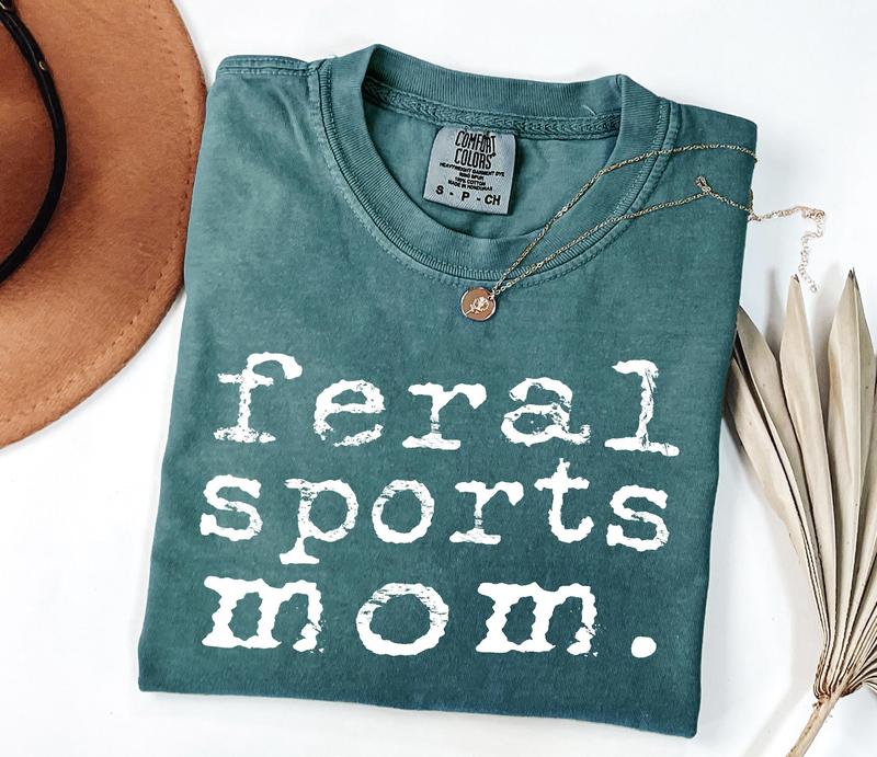 Comfort Colors Feral Sports Mom Shirt, Funny Athletic Mama Pullover, Wild Sporty Mom Life Crewneck, Game Day Mom Top, Cool Sports Mama Gift