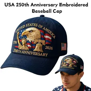 U.S. 250th Anniversary Baseball Cap, Men's & Women's Embroidered Bald Eagle & 50-Star 13-Stripe Baseball - 250th Anniversary (1776-2026) Embroidery, Heavy-Duty Patriotic Hat Suitable for History Buffs, 4th of, black outdoorfun