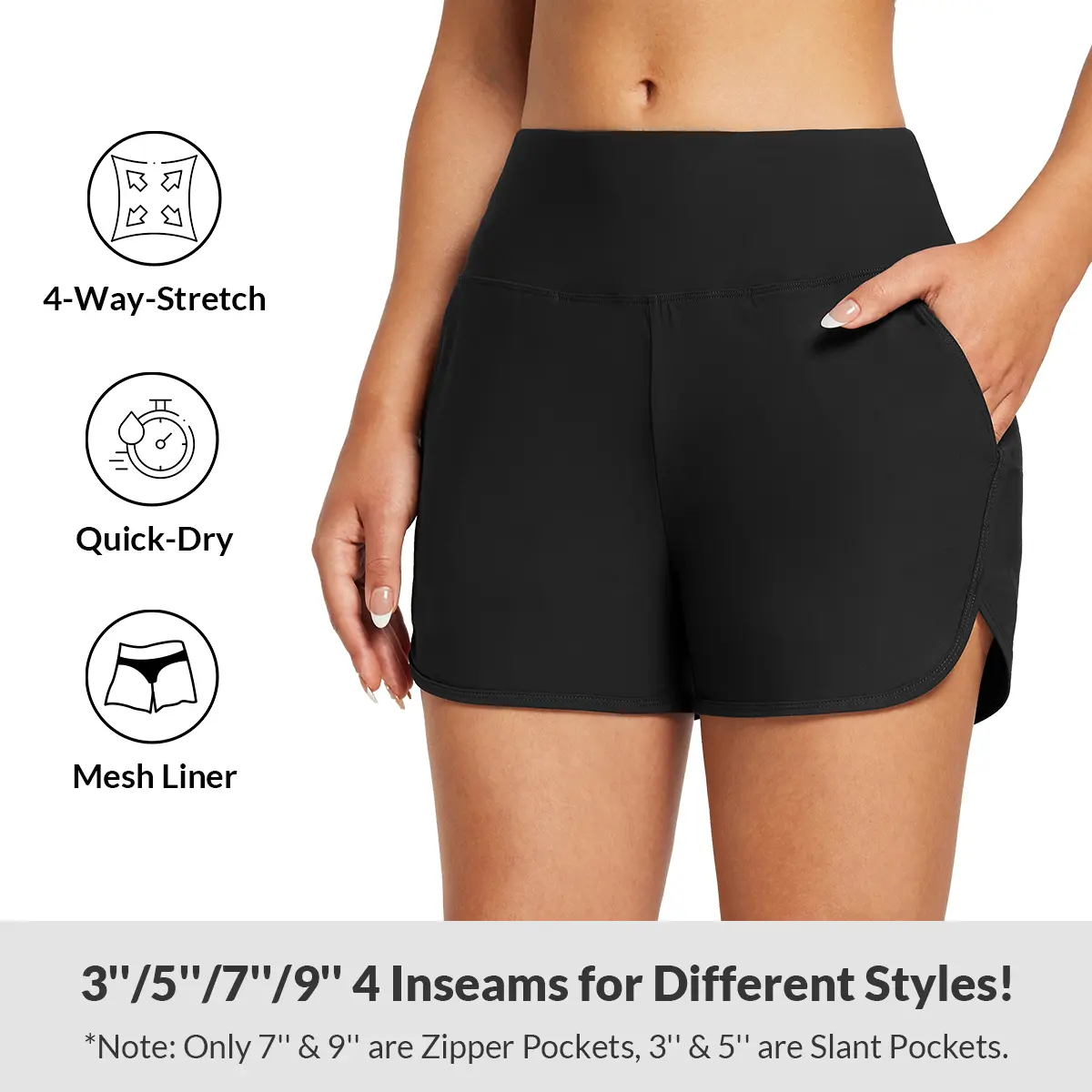 [Clearance] baleaf Women's 3"/5"/7"/9" High Waisted Lightweight Quick Dry Swim Shorts with Zipper Pockets, Plus Size Bermuda Tankini Bottoms for Running/Workout, Women's Clothes, Plus Size Fashion Shorts