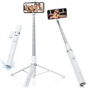 K&F Concept Magnetic Selfie Stick Tripod for Mobile Phones, Auto Open-Close Stand, 360° Rotatable, Extendable, 9-Button Bluetooth Remote, Travel Gadgets, Phone Accessories with Lanyard (White)