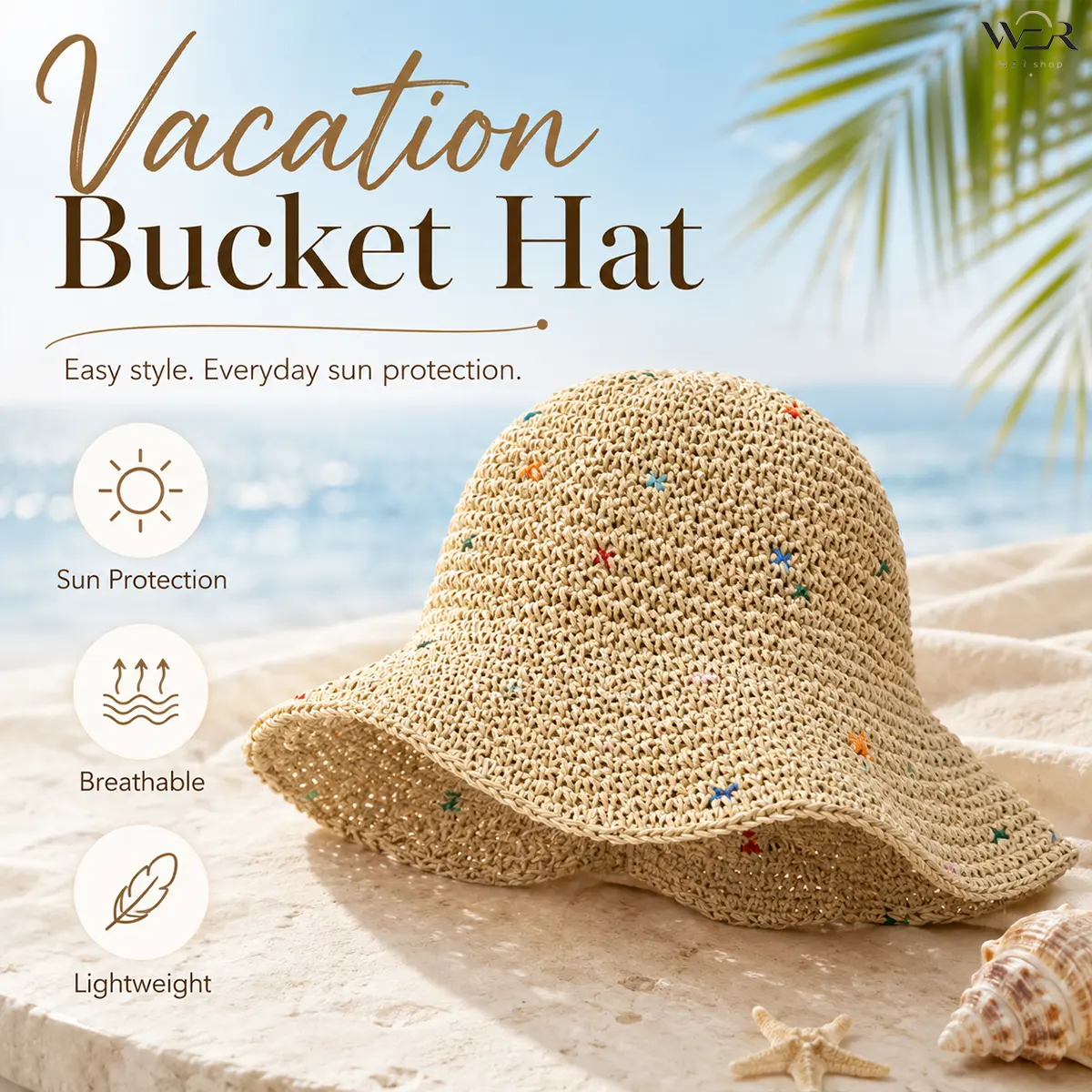 Crochet Bucket Hat Straw Bucket Hat Vacation Hat Sun Protection Hat Breathable Lightweight Summer Hat for Women Girls Beach Wear Gift