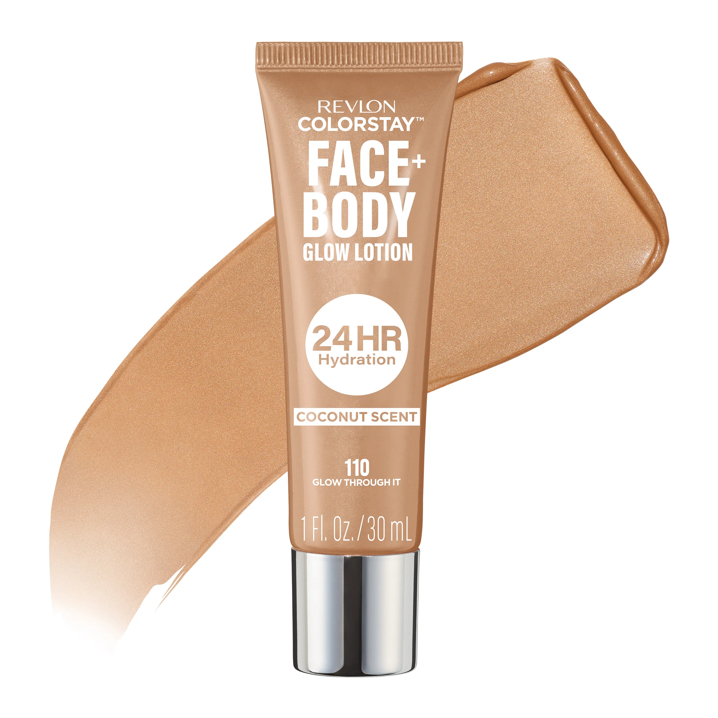 Revlon ColorStay Face + Body Glow Lotion, 24 HR Hydration, Coconut Scent