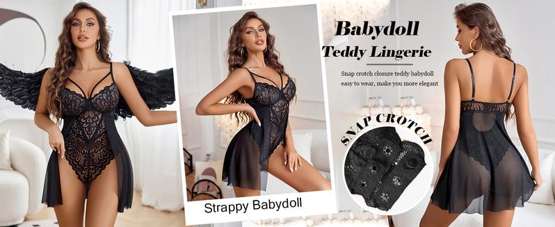 Avidlove Hot Lingerie for Women Floral Snap Crotch Chemise Nightie Lace Nightgown Soft Mesh Bodysuit with Adjustable Straps and Cutout Back