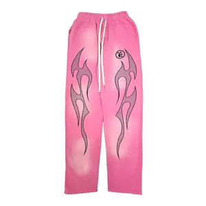 Hellstar Studios Flame Sweatpants Pink Grey
