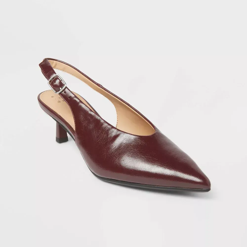Women’s Samantha Pointed Sling Back Kitten Heel Footwear - Buckle Closure, Rubber Sole Shoe