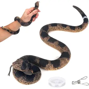 Realistic Rubber Fake Snake Rattlesnake Practical Joke Toy with String and Clip, Scary Plastic Prank Prop for Halloween, Garden Decor, Bird Repellent, and Funny Scare Gags