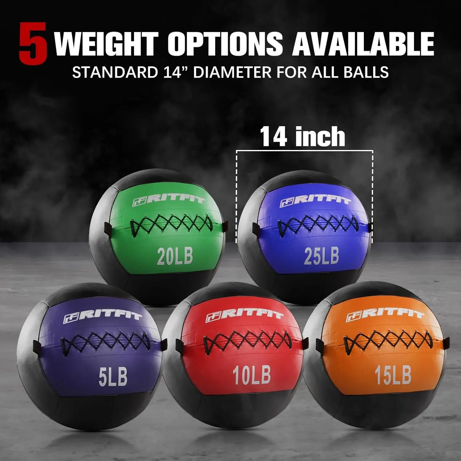 RitFit Soft PVC Medicine Ball - 10lb/15lb/20lb/40lb/10+20+25lbs, 14in Wall-Throw Ready, Smooth/Tread Textured Grip, PU Leather, Waterproof Wear, Balanced Weight Fitness Gear for Core Workouts, Home Gym Strength Training