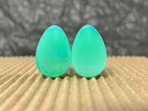 PAIR Green Opalite Teardrop Plugs Double Flare Saddle Tunnel Tear Drop Gauges
