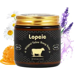 Lopeie Whipped Grass-Fed Beef Tallow Honey Balm - 4 Oz, Ultra Hydrating Skin Cream, All-Natural Handmade Moisturizer, Nourish Dry Skin for Soft Smooth Luminous Skin, Available in Lavender & Unscented