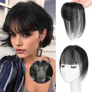 ALICOCO Bangs Hair Clip,360° 3D Cover Real Clip in Bangs Human Hair Toppers for Women With Side Bang Daily Wear Natural Straight Clip-In Extension Lightweight Breathable