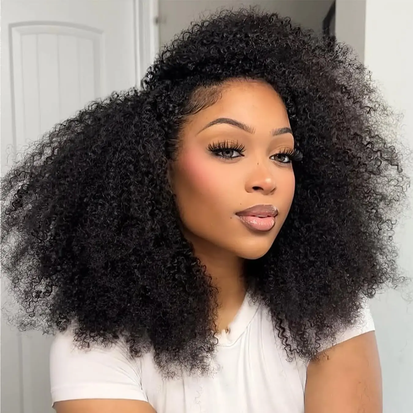 MYLOCKME Fashion Hair Deep Curly Half Wig Human Hair Glueless Wig Human Hair Ready to Wear 3 IN 1 Half Wig Drawstring Jerry Curly Glueless Half Wig
