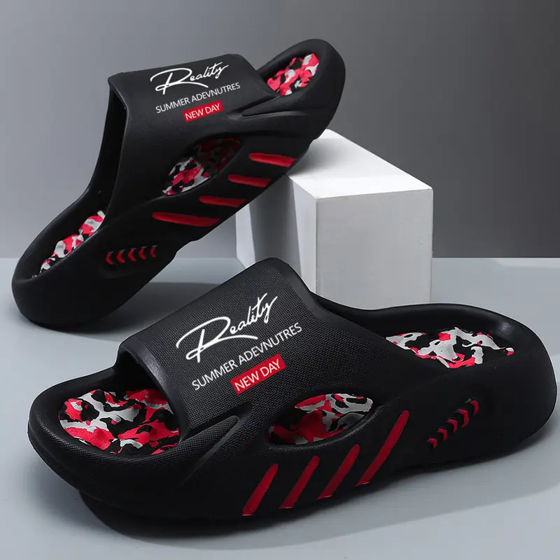 Men's Fashion Camo EVA Thick Sole Slide Slippers - Footwear with Sport Insoles, Hollow Breathable Design, Non-Slip Shoe for Outdoor & Daily Walking