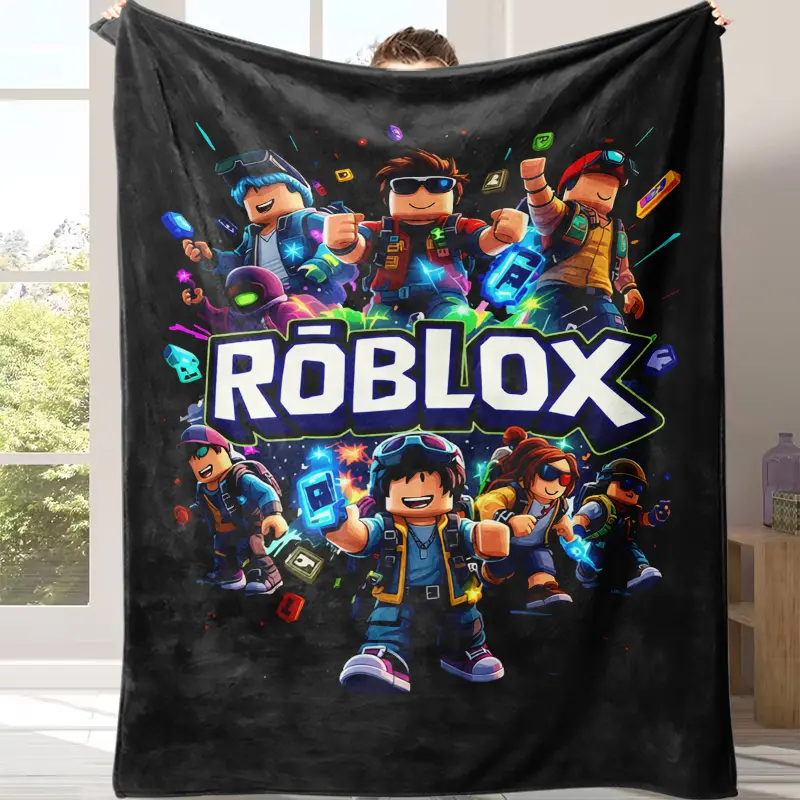 Roblox Cool Avatar Crew Fleece Throw Blanket, Neon Block Explosion Game Art Design, Warm Indoor Bedding for Sofa-Nap Use, Home Decor Gift for Kids Teen Gamer Fans (Birthday, Graduation, Xmas), Boy Gifts, Teenage Boy Gifts