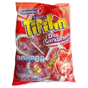 Paletas Tipitin Dos corazones (fresa-cereza) bolsa de 10.5 oz.