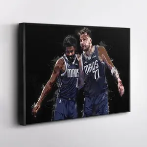 Kyrie Irving & Luka Doncic Dallas Mavericks Canvas Print – NBA Wall Art, Framed Basketball Poster, Gift for Mavericks Fans