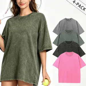 Oversized Acid Wash Tee 1/4 Pack, Unisex Heavyweight Cotton T-Shirt for Gym Workout, Vintage Washed Loose Fit Baggy Top Streetwear tshirt women