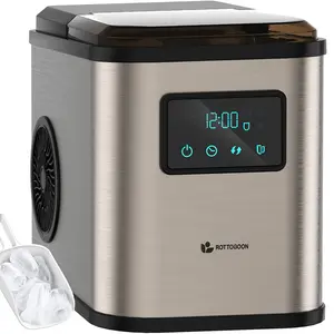Stainless Steel Countertop Ice Maker - 9 Bullet Ice in 12 Mins, Self-Cleaning, Time Reservation Functions, Included Ice Bucket, Ice Scoop