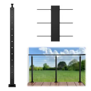 Muzata Black Cable Railing Post 42 Inch 42"x2"x2" Level Drilled Surface Mount T304 Stainless Steel Cable Railing System Kit Indoor Outdoor with Paper User Guide PS01 BH4L