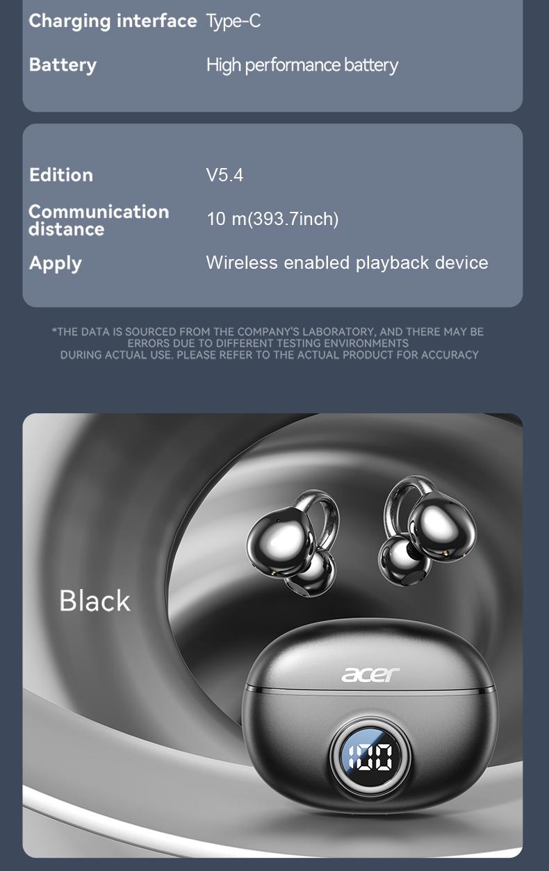 Acer OHR512 Open-Ear Earbuds, Clip-On Headphones, Bluetooth5.4，Lightweight Comfort, Firm-Shell Design, HIFI Sound,Listen to music, make phone calls, work, exercise, Suitable for smartphones such as Apple and Samsung Audio Headset Electronic ear headphone