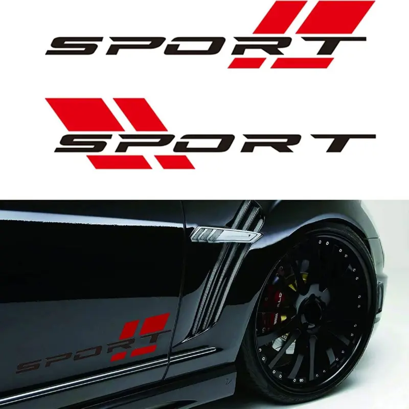 Sports Letter Logo Vinyl Decal Stickers, Car Decals, Sticker For Cars, 40.64cm, 2Pcs/Set, Universal Car Accessories (Black & Red), Automotive Decals