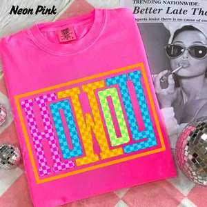 Comfort Colors Western Neon Howdy T-Shirt, Retro Patterned Howdy Sublimation, Y2K Cowgirl Shirt Design, Neon Checkered Howdy Tee, Howdy Colorful Shirt