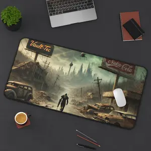 [Anime & Game Collection - Sale Up To 35%] Fallout Wasteland Desk Mat, Post-Apocalyptic Game Art Extended Mouse Pad, Immersive Gaming Desk Decor