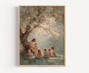 Jesus Teaching Children Art Print, Christian Nursery Decor Unframed