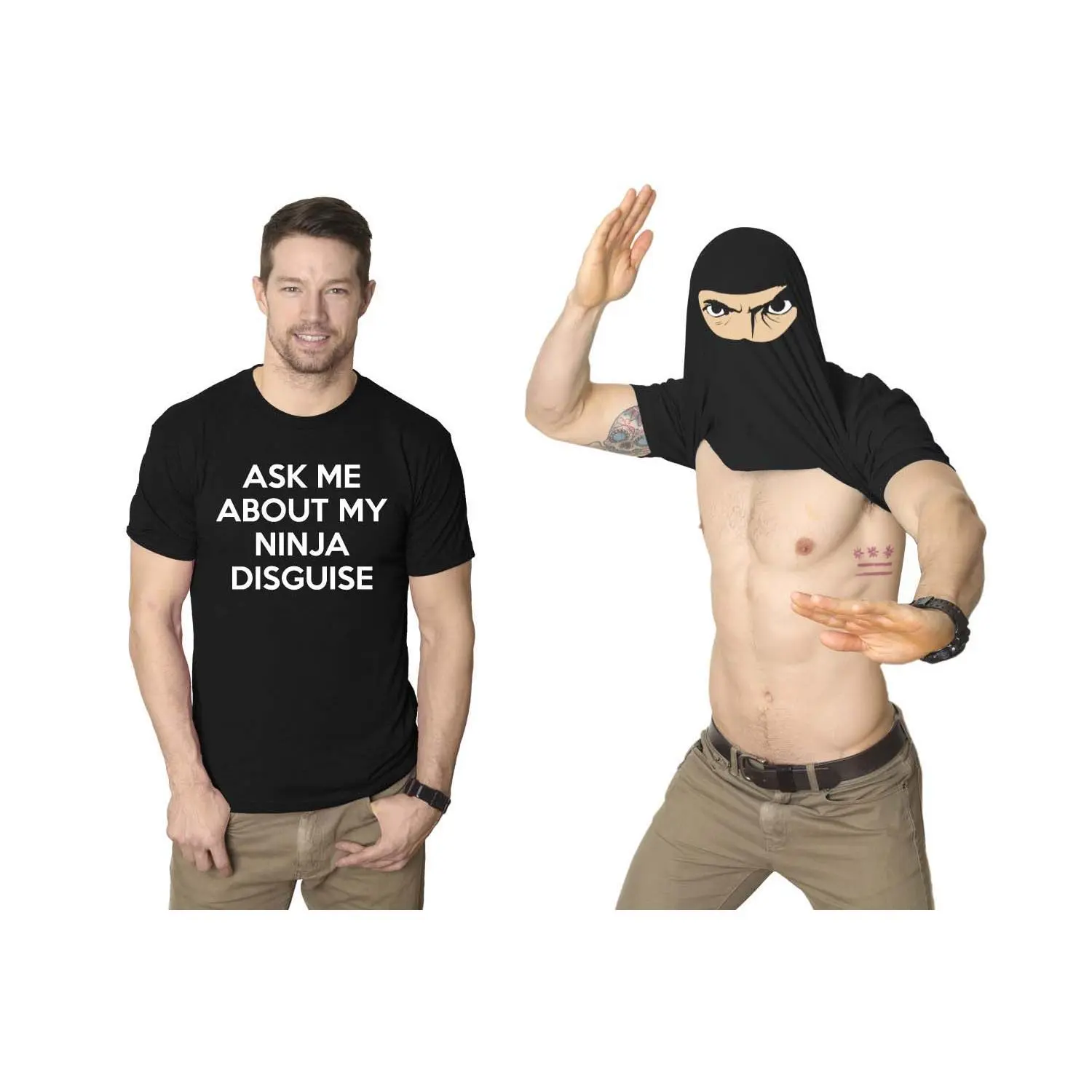 Mens Ask Me About My Ninja Disguise Flip T shirt Funny Costume Graphic Humor Tee Mens Funny T Shirts Cool Vintage Fashion T-Shirt Gift Classic Menswear Ninja Apparel for Men Funny Flip Short Sleeve Novelty Tees Black