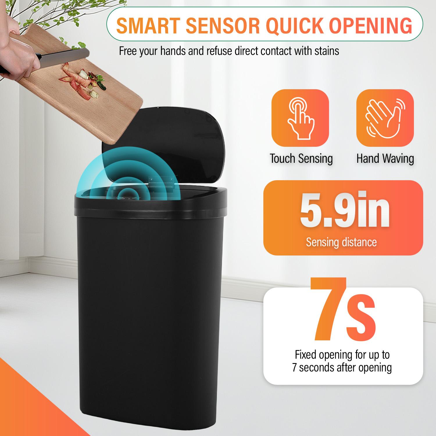 BestOffice 13 Gallon Automatic Trash Can with Lid Touch Free High-Capacity Motion Sensor for Kitchen Bedroom Bathroom Office Waterproof Durable PP Plastic Smart Sensing Technology Easy Cleaning Odor Control Energy-Saving Operation