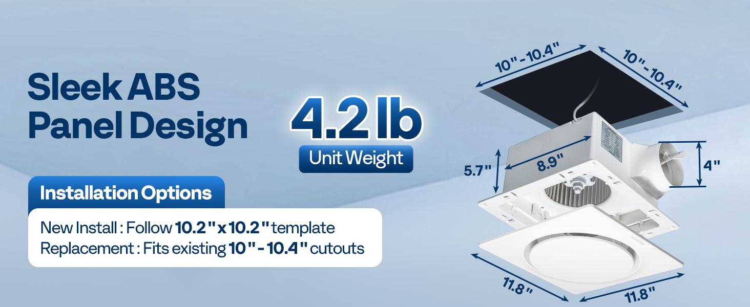 VIVOHOME Bathroom Exhaust Fan with Light, Ceiling Ventilation Fan, 3-Color Adjustable LED (3000K/4500K/6500K), 4" Duct Mount for Shower & Home Use