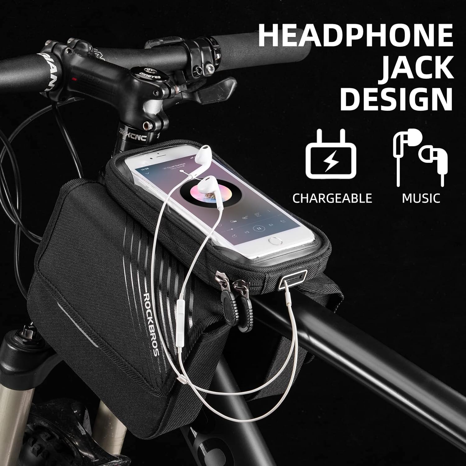 ROCKBROS Bike Frame Bag Waterproof Top Tube Bike Bag Large Storage Touch Screen Bike Cell Phone Holder Suitable for IphoneX,11,12,13,14 Below 6.4"