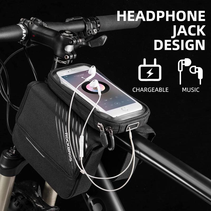 ROCKBROS Bike Frame Bag Waterproof Top Tube Bike Bag Large Storage Touch Screen Bike Cell Phone Holder Suitable for IphoneX,11,12,13,14 Below 6.4"