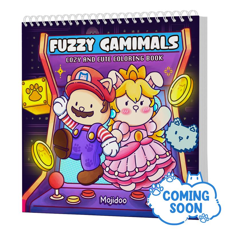 Mojidoo Fuzzy Gamimals Cozy and Cute Coloring Book for Adults Teens & Kids Featuring Comfy Animals Friends in Game-Inspired Scenes 8.5 x 8.5 inches Single-Sided Printing