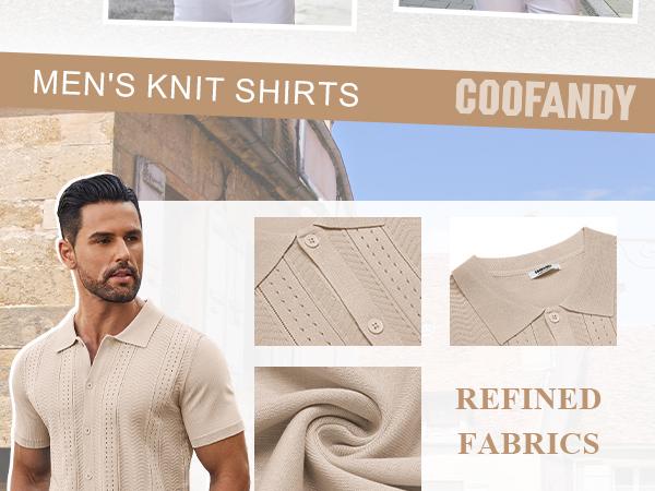 COOFANDY Mens Knit Button Down Shirt Short Sleeve Summer Casual Shirts Vintage Beach Vacation Shirts