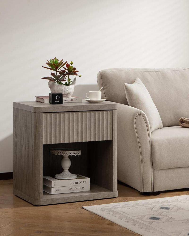 SICOTAS Night Stand with Drawer Storage Bed Side Table End Table 22.7"x 15.4" x 24.1" Large Modern Wide Bedside Stand Mid Century Night Stands for Bedroom Living Room Sofa Couch Office Minimal