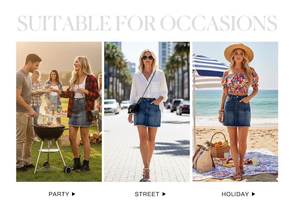 Women's Sidefeel Denim Skirt Casual Stretch High Waist Raw Hem Zipper Closure Jean Skirt