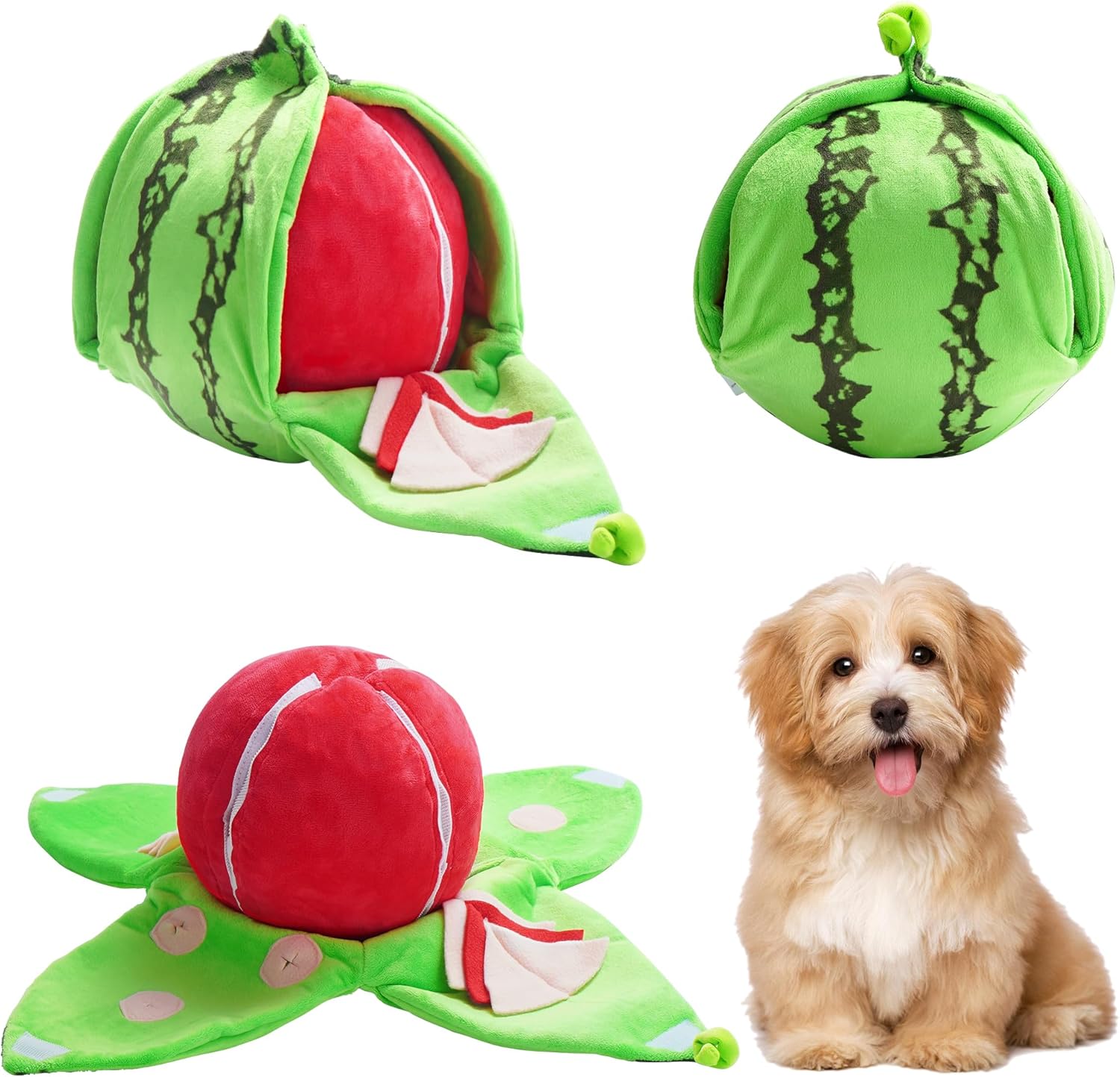 Nocciola 4-in-1 Watermelon Dog Enrichment Toys, 3 Squeaky Slices with a Rind Snuffle Mat for Treats Hunting Fun, Hide and Seek Puzzle Toy for All Breeds
