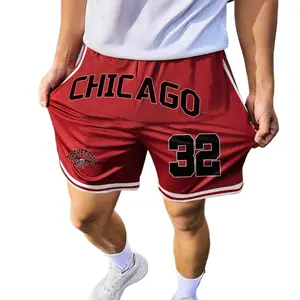 Vintage Chicago style basketball shorts, size 32. High street streetwear brand featuring color block striped pant legs with detailed trim. Mesh fabric is quick drying, moisture wicking, abrasion resistant, and wrinkle resistant—ideal for young men’s train