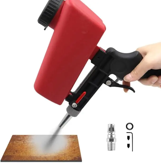 Handheld Sand Blaster Gun, Pneumatic Air Sandblasting Gun with Connector, Portable Sand Blaster for Rust Paint Removal Metal Surface Cleaning