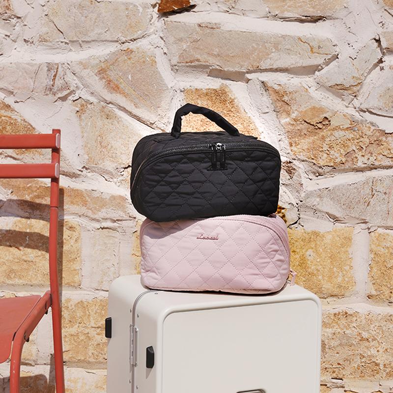 【Valentine's Day Gift】LOVEVOOK Travel Makeup Bag for Women,180° Lay-Flat Puffer Quilted Cosmetic Organizer,Portable Waterproof Toiletry Bag for Woman,Slanted Opening Make Up Bag for Everyday Use,TikTokShopJumpstartSale