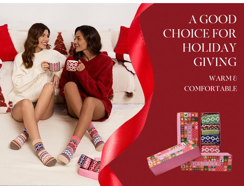 Tournesol Wool Blend Warm Socks Soft Cozy Fit One Size US 5-9 Women's Crew Length Thermal Socks 5-Pack Gift Box for Winter Indoor Outdoor Use Womenswear 015