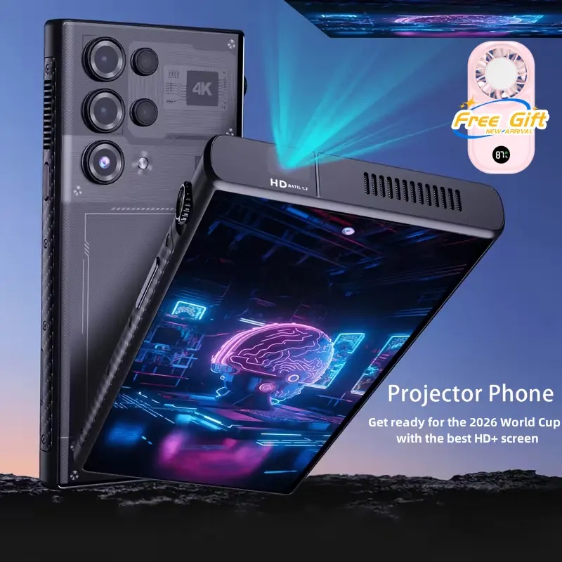 W&O Mother's Day Pick Handheld Mobile Projector Phone - 5G Unlocked Android 14 Dual SIM Audio Device, 12GB RAM+512GB Storage, 12000mAh PD Fast Charging Battery, 120Hz Wireless Projection, OTG Mouse Support, 68MP Triple Rear+20MP Selfie Camera, Face Unlock