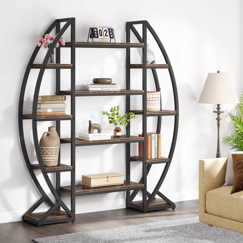 Tribesigns Bookshelf, Oval Triple Wide 5 Tiers Etagere Bookcases, Minimalist Oval Look, Industrial & Modern Charm, Industrial Display Shelves for Living Rooms, Bedrooms, and Home Offices,